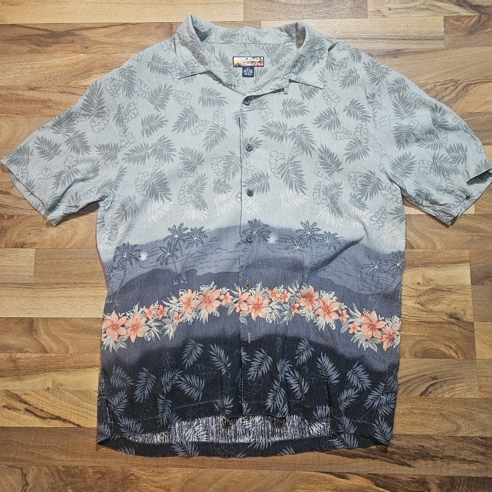 Havana Jacks Cafe Shirt green Floral silk Hawaiian short sleeve men's XXL